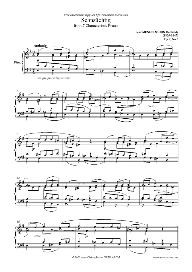 Front page of Op.7, No.6: Sehnsüchtig sheet music