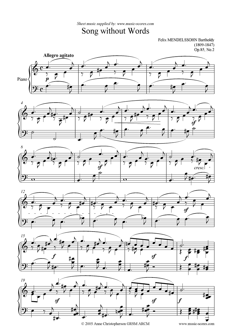 Mendelssohn Op 46 No 1 Song Without Words Classical Sheet Music Mendelssohn Op 46 No 1 Song Without Words Classical Sheet Music