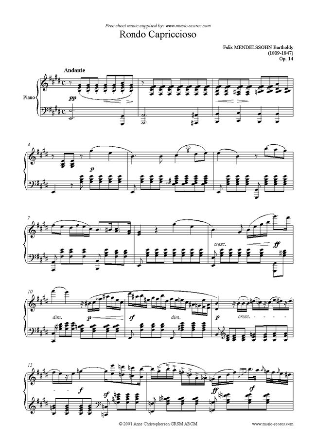 Front page of Op.14: Rondo Capriccioso sheet music