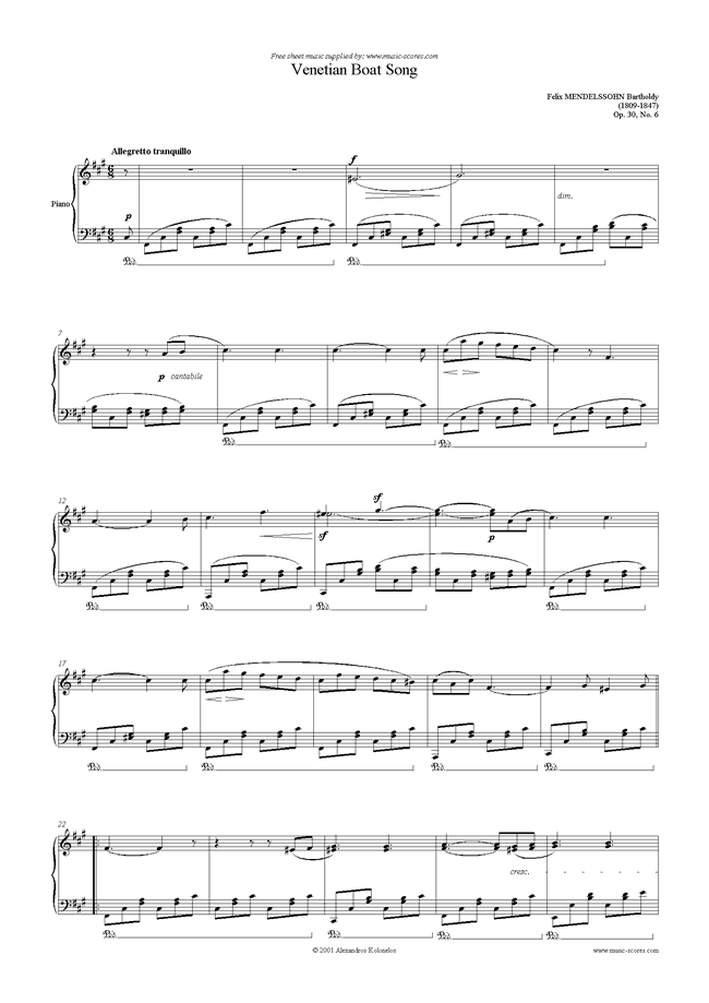 Front page of Op.30, No.6: Venetian Boat Song sheet music