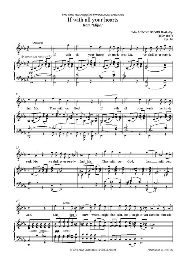 Front page of Op.70, No.4: If With All Your Hearts, from Elijah: Eb sheet music