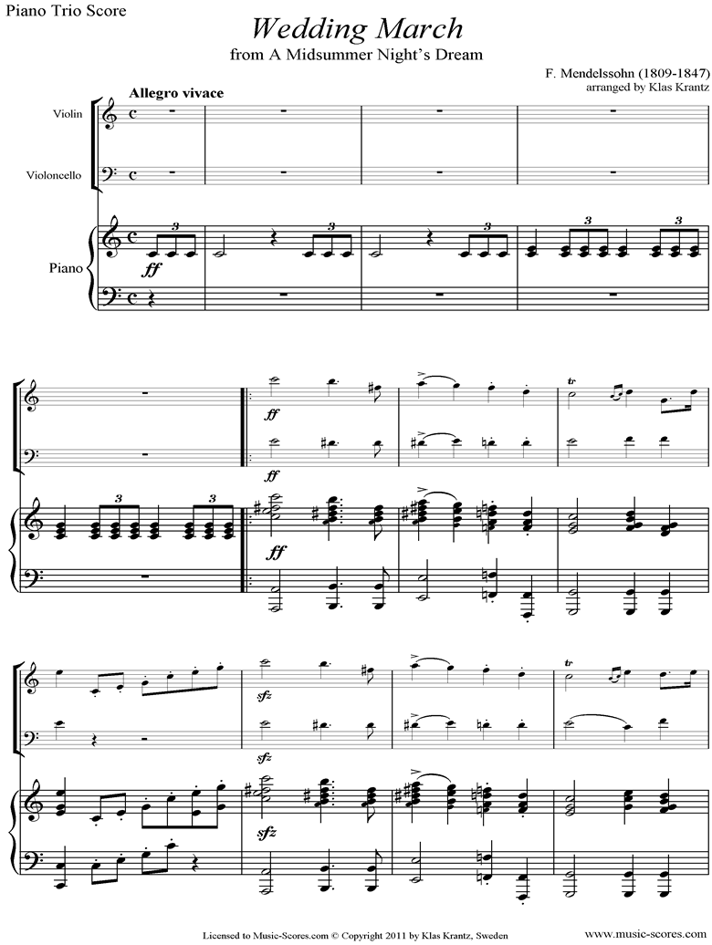 Op.61: Midsummer Nights Dream: Bridal March: Piano Trio by Mendelssohn