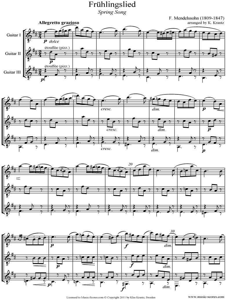 Op.62: Fruhlingslied:  Guitar Trio by Mendelssohn