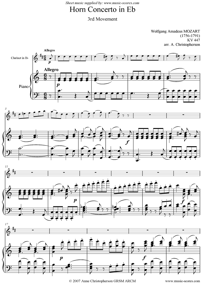 K447 Horn Concerto: 3rd mvt: Clarinet by Mozart