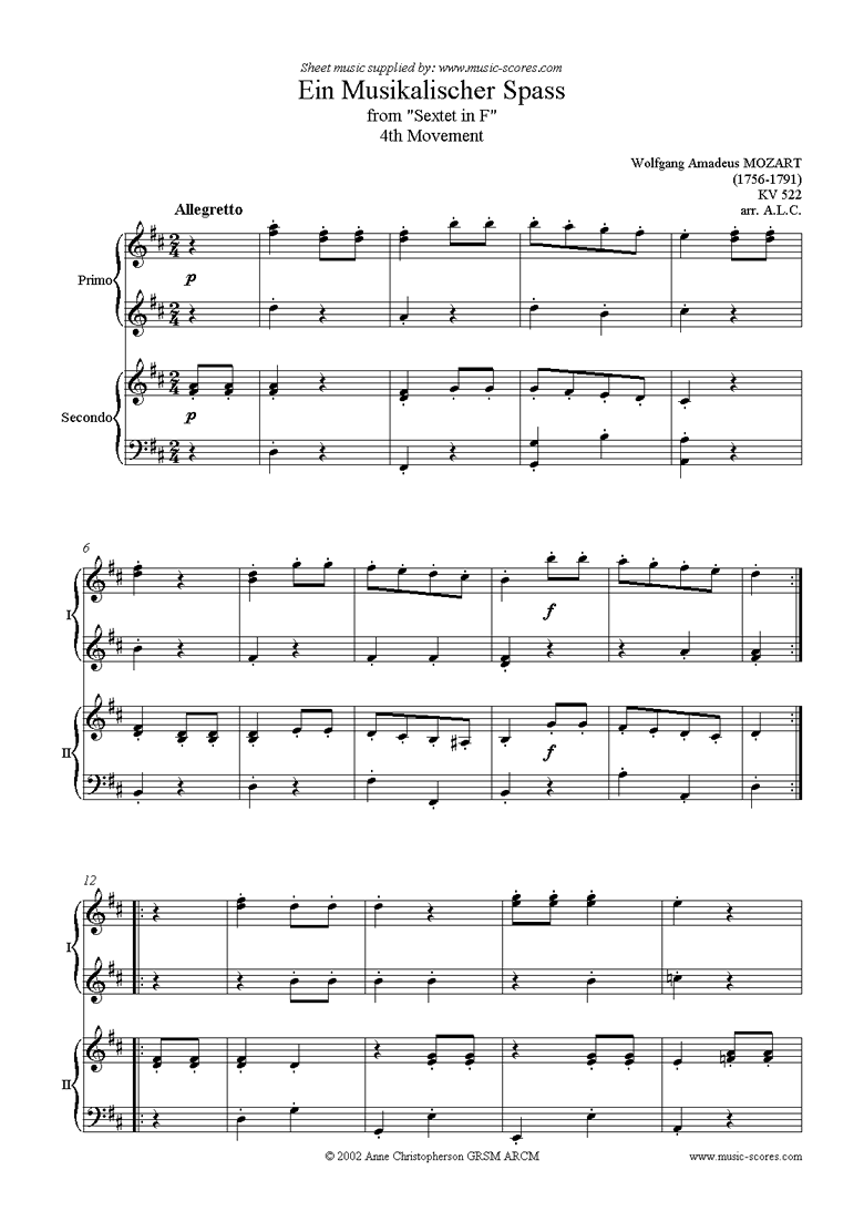 K522 Ein Musikalischer Spass: duet by Mozart