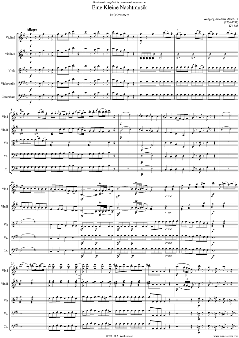 Front page of K525 Eine Kleine Nacht Musik 1: Allegro sheet music