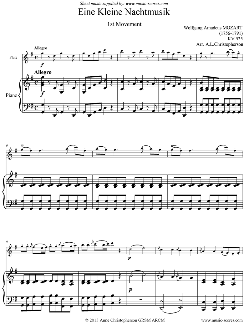 Front page of K525 Eine Kleine Nacht Musik: 1st movement: Flute, Piano sheet music