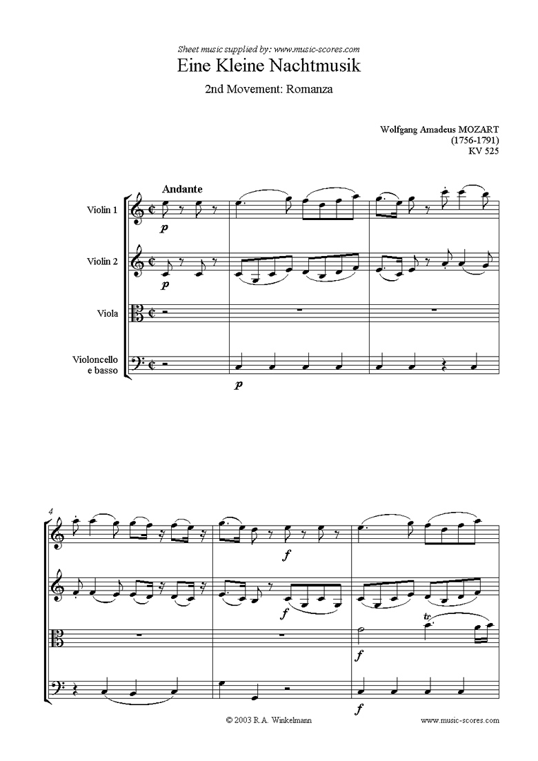 Front page of K525 Eine Kleine Nacht Musik 2: Romanza sheet music