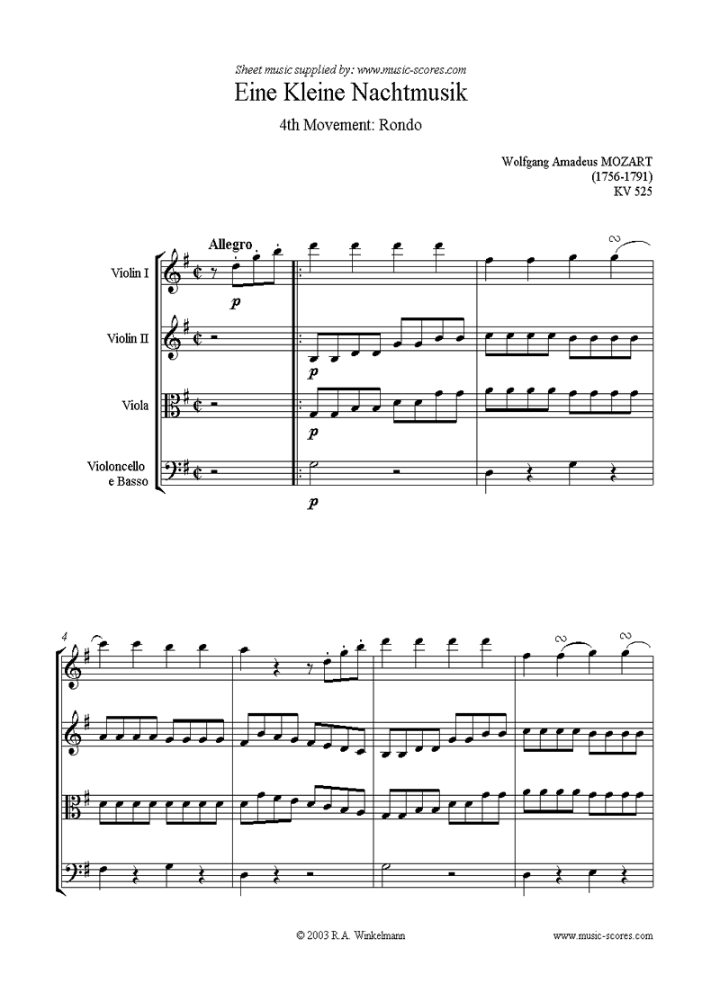 Front page of K525 Eine Kleine Nacht Musik 4: Rondo sheet music