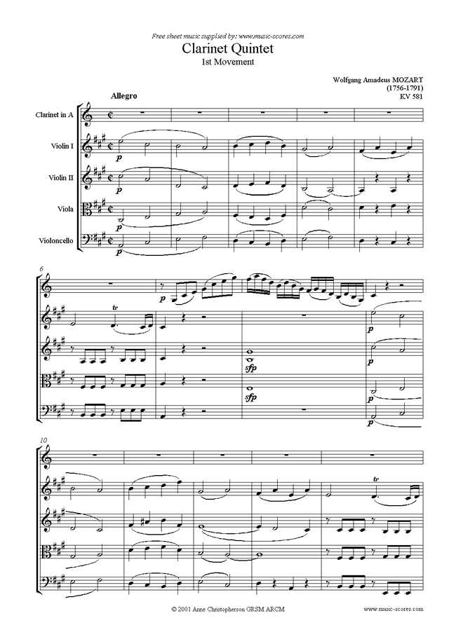 K581 Clarinet Quintet, 1st Mt Clarinet and strings by Mozart