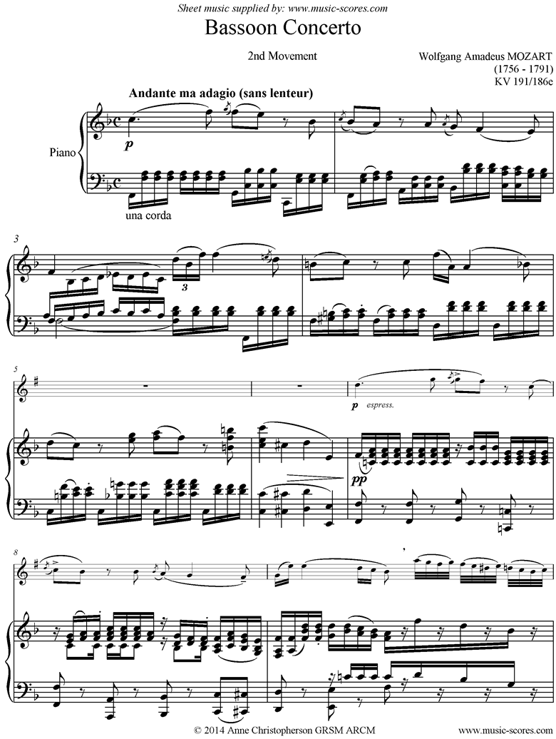 Front page of K191 Bassoon Concerto: 2nd Mt: Bass Clarinet sheet music
