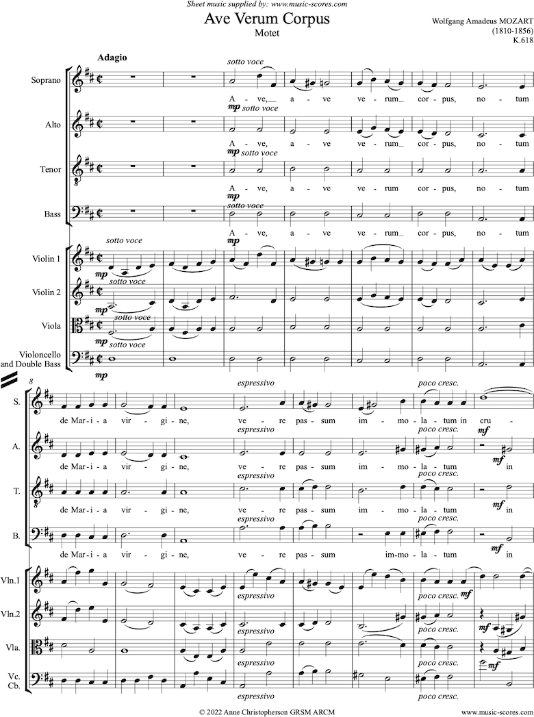 Front page of K618 Ave Verum: Voices and Strings sheet music