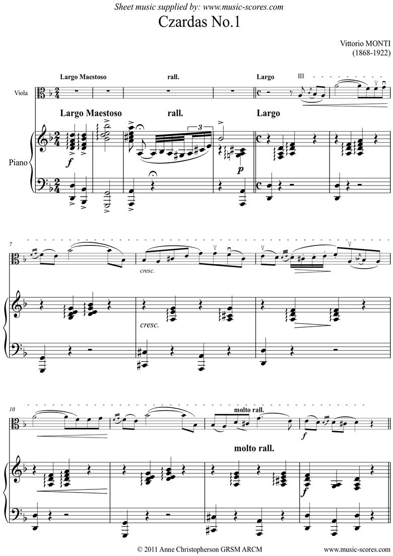 Front page of Czardas No.1: Viola sheet music