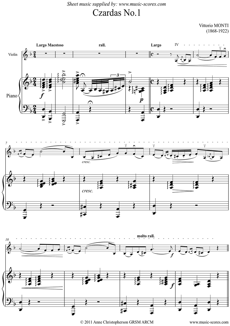 Czardas No.1 Violin Monti sheet music