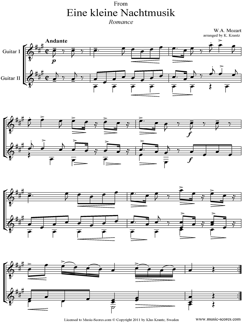 K525 Eine Kleine Nacht Musik 2: Romanza: Guitar Duet by Mozart