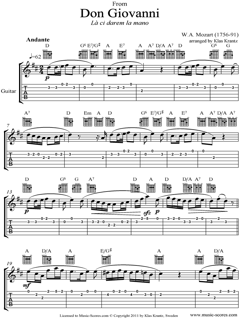 Front page of Don Giovanni: La Ci Darem la Mano: Flute and Guitar tabs sheet music