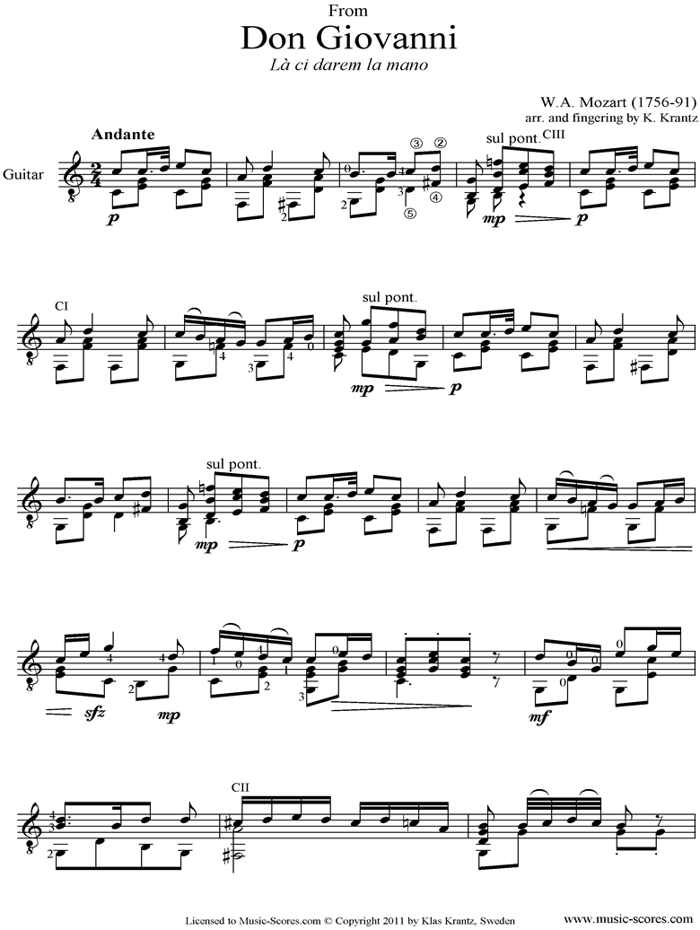 Front page of Don Giovanni: La Ci Darem la Mano: Guitar solo sheet music