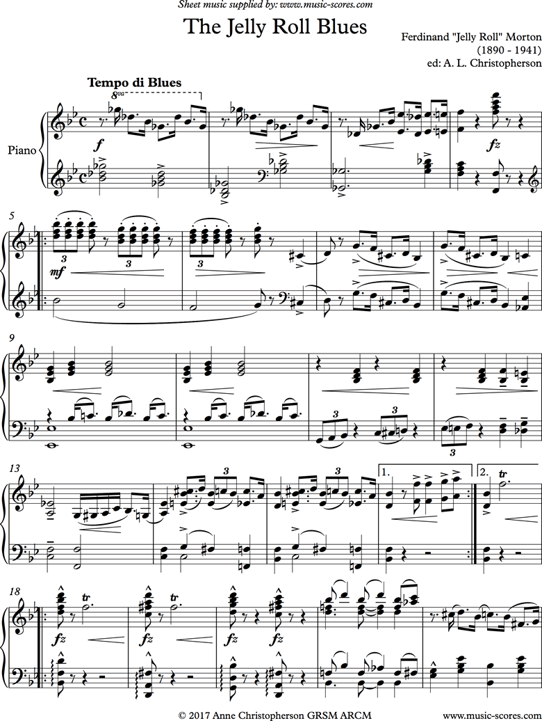 Front page of Jelly Roll Blues: Piano sheet music
