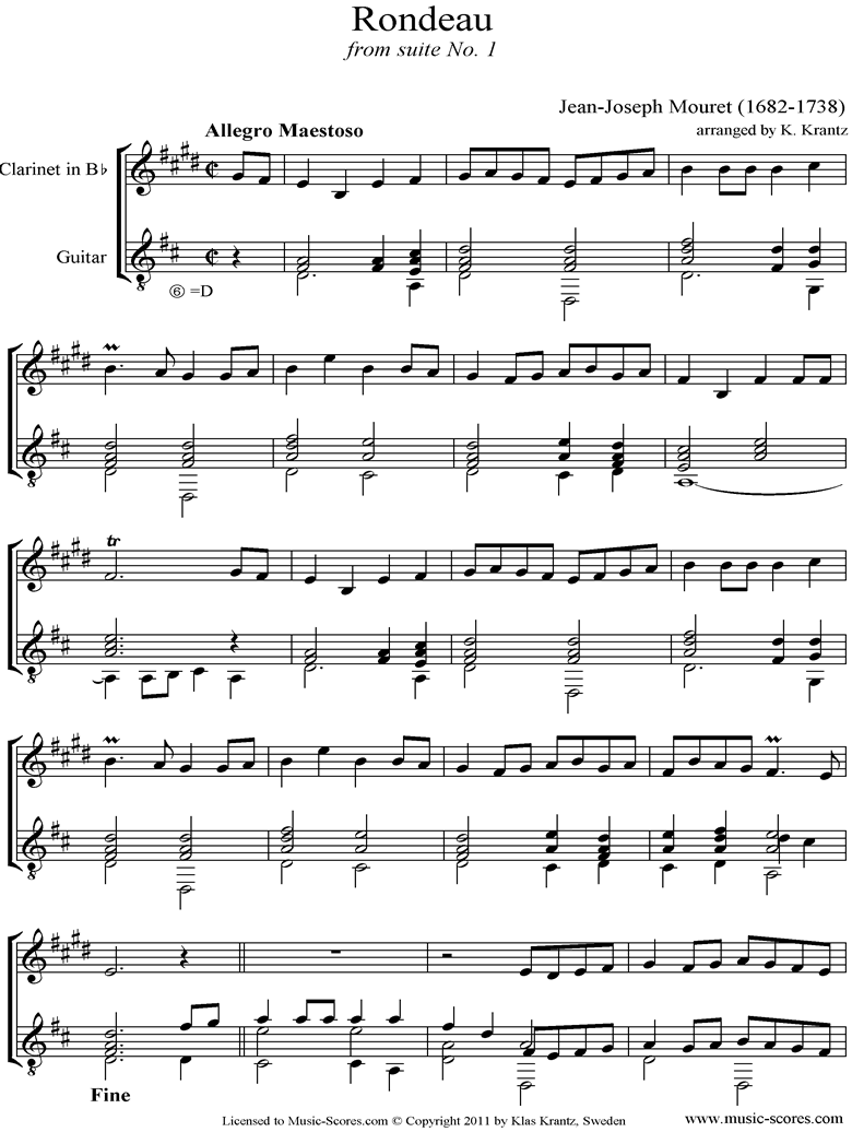 Rondeau: Bridal Fanfare: Clarinet and Guitar by Mouret