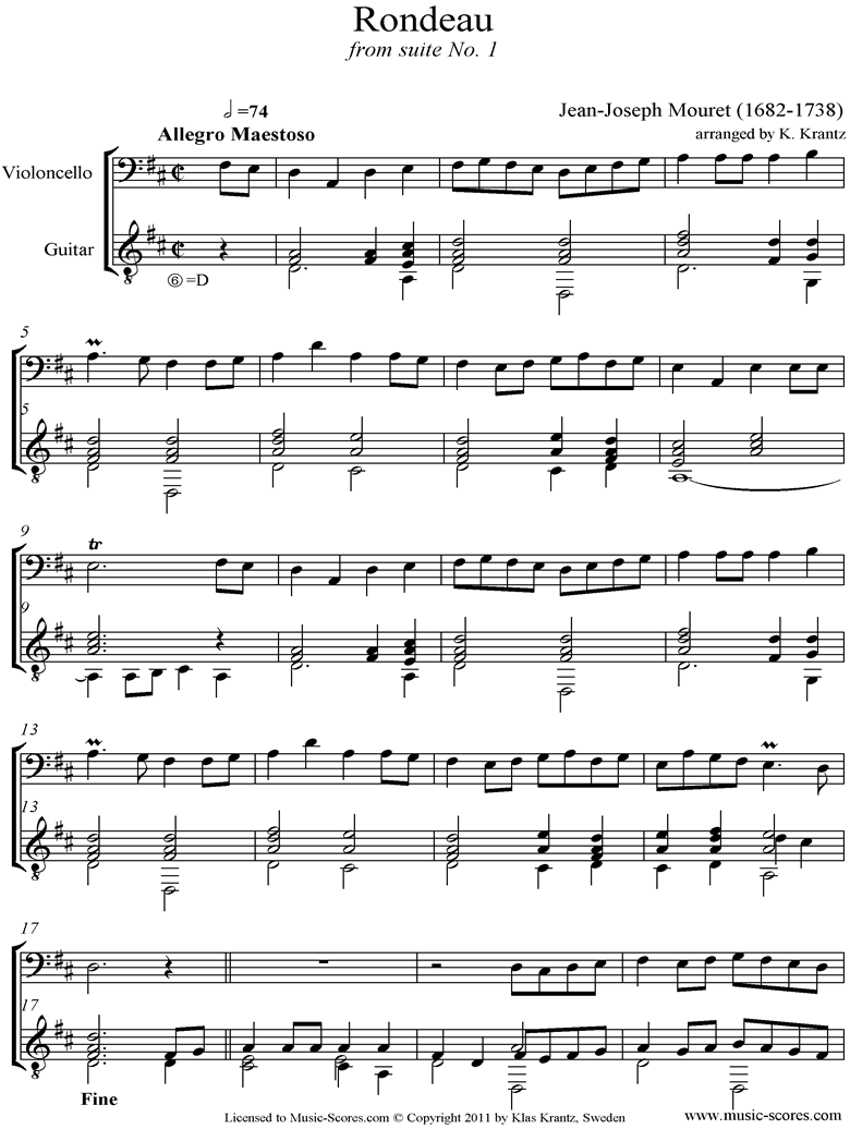 Rondeau: Bridal Fanfare: cello and Guitar by Mouret