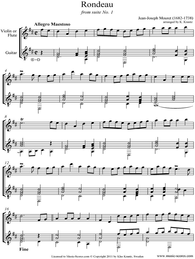 Rondeau: Bridal Fanfare: Violin and Guitar by Mouret