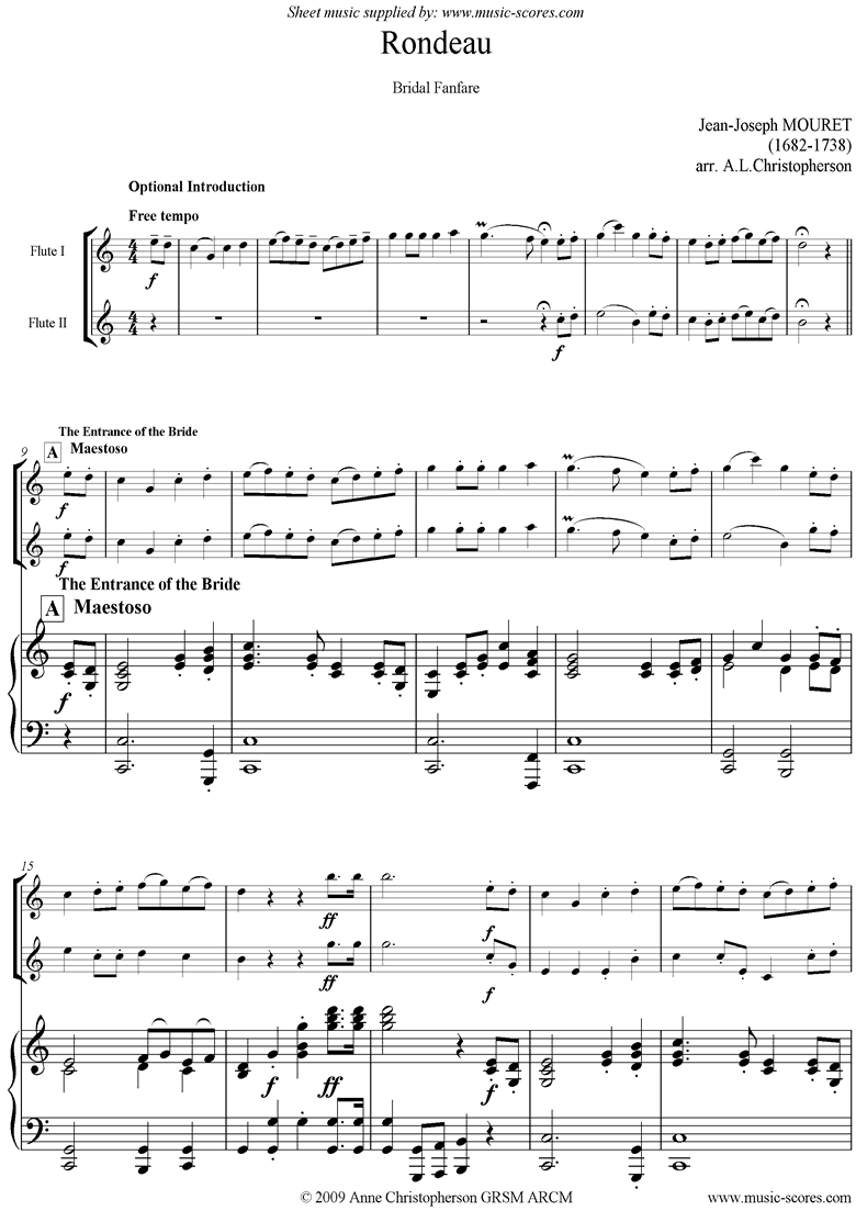 Rondeau. Bridal Fanfare: 2 Flutes and Piano by Mouret