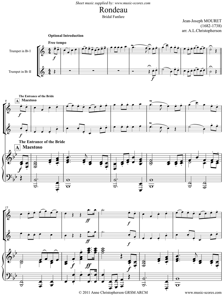 Rondeau. Bridal Fanfare: 2 Trumpets and Piano by Mouret