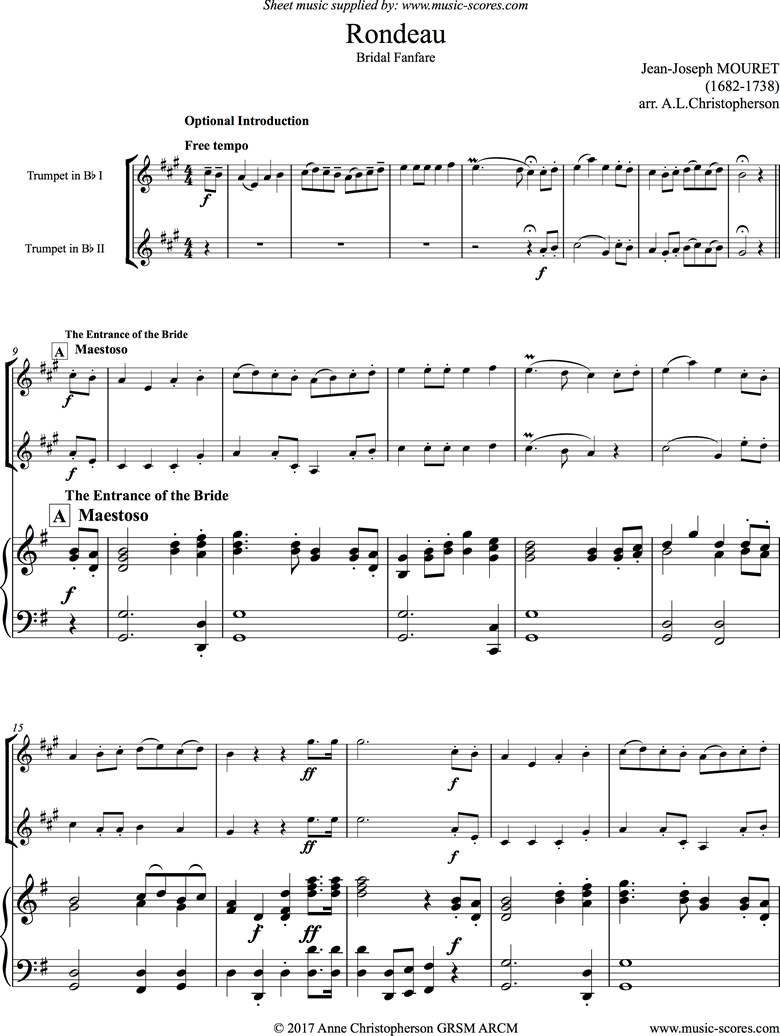 Rondeau. Bridal Fanfare: 2 Trumpets and Piano: A ma by Mouret