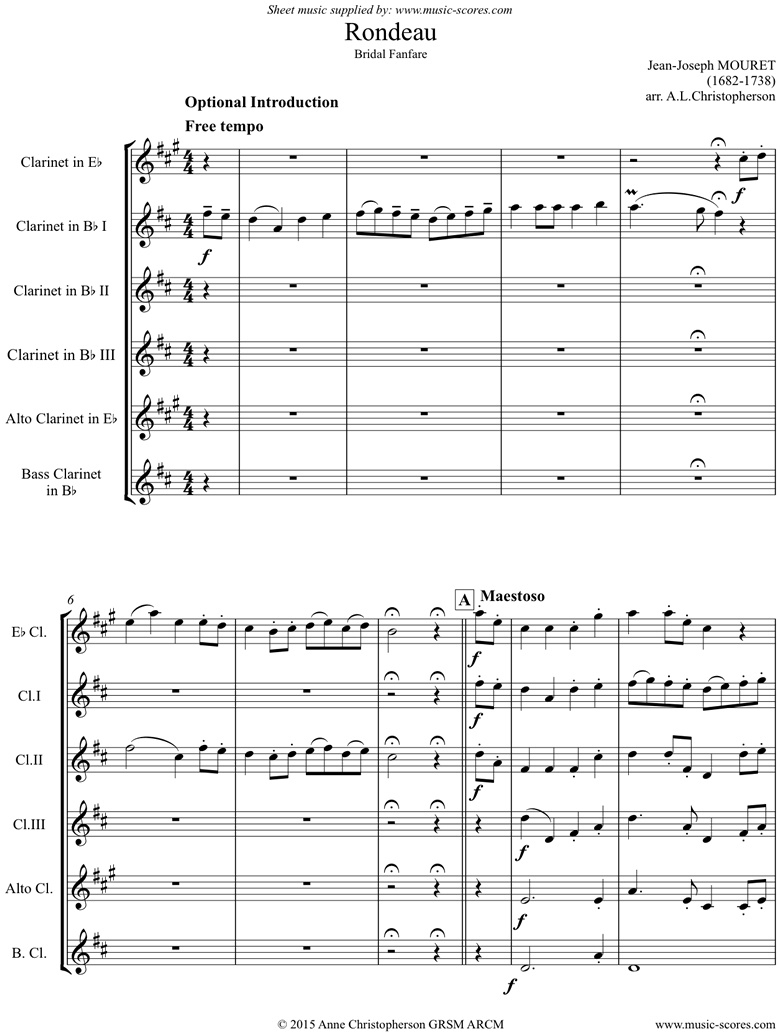 Rondeau: Bridal Fanfare: Eb, 3 Bbs, Alto and Bass  clarinets by Mouret