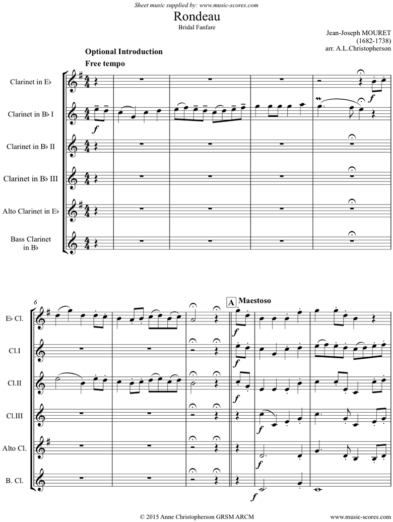 Rondeau: Bridal Fanfare: Eb, 3 Bbs, Alto and Bass  clarinets by Mouret