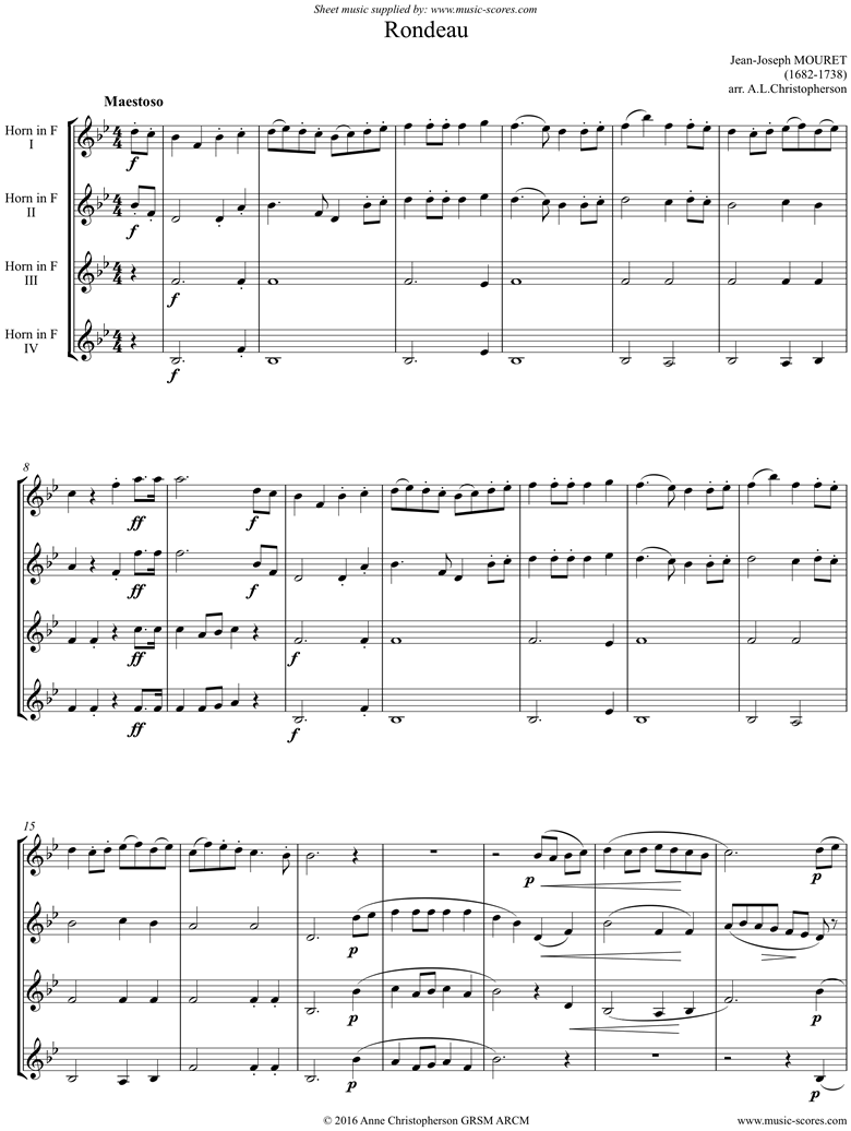 Rondeau: Bridal Fanfare: 4 french horns: Bb by Mouret