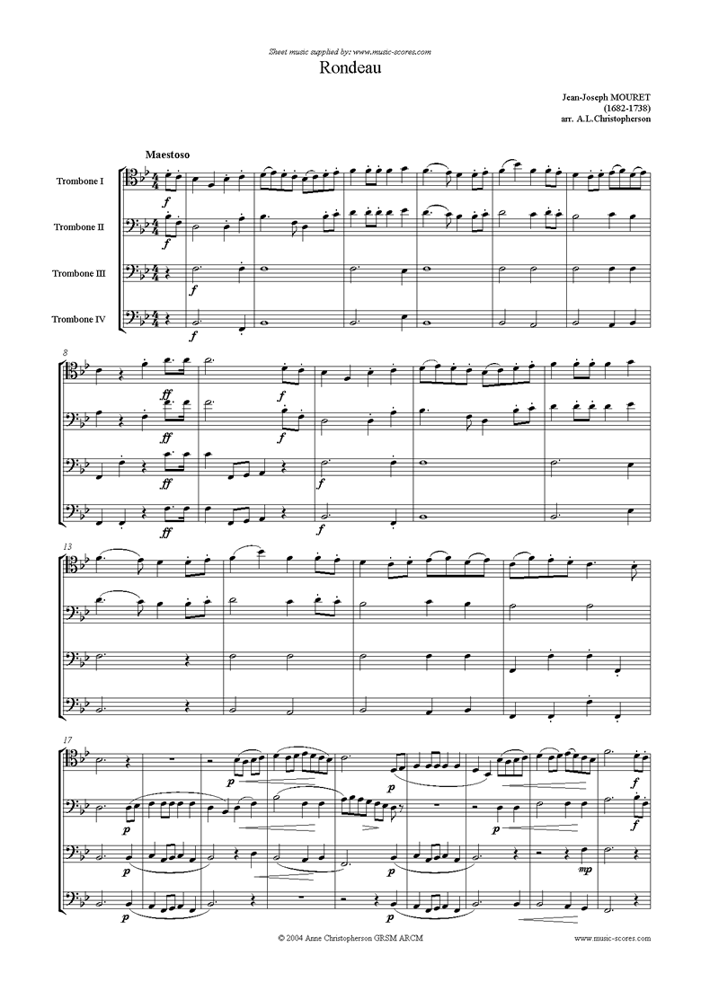 Front page of Rondeau. Bridal Fanfare: 4 trombones sheet music