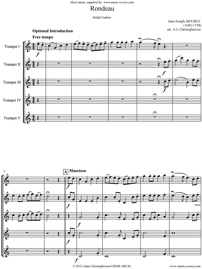 Rondeau. Bridal Fanfare: C ma: 5 Trumpets by Mouret