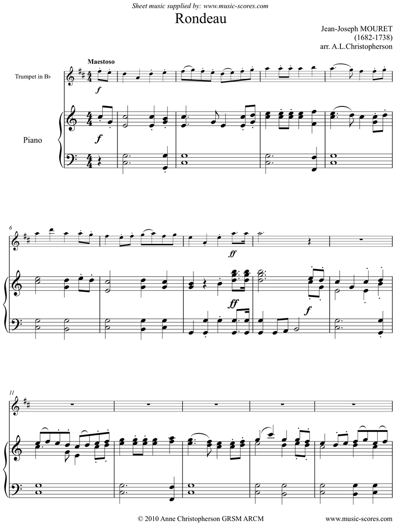 Front page of Rondeau. Bridal Fanfare: Trumpet, Cma. sheet music