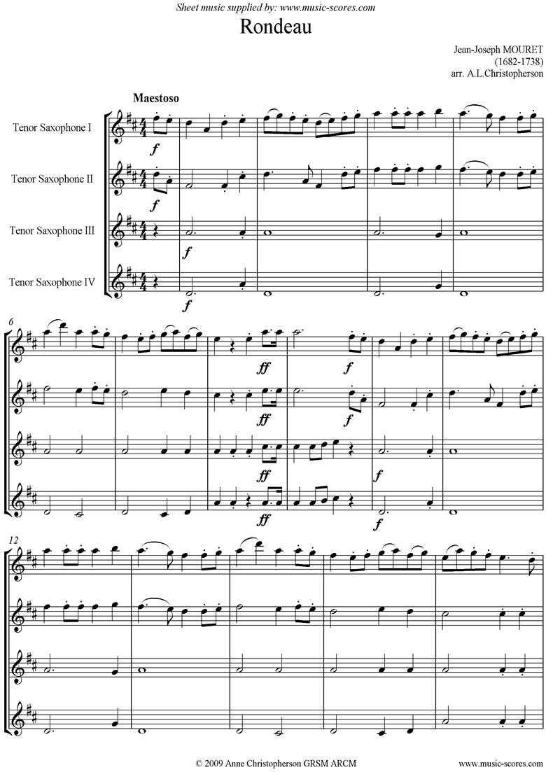 Rondeau. Bridal Fanfare: 4 Tenor Saxes by Mouret