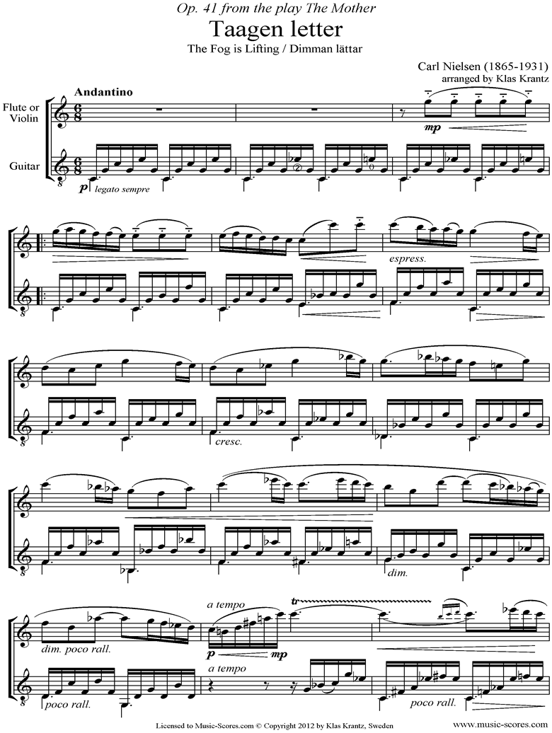 Front page of Op.41: Fog is Lifting: Flute, Guitar sheet music