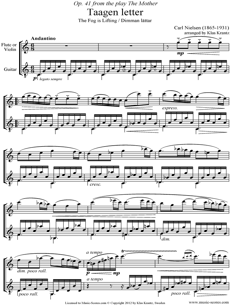 Front page of Op.41: Fog is Lifting: Treble Recorder, Guitar sheet music