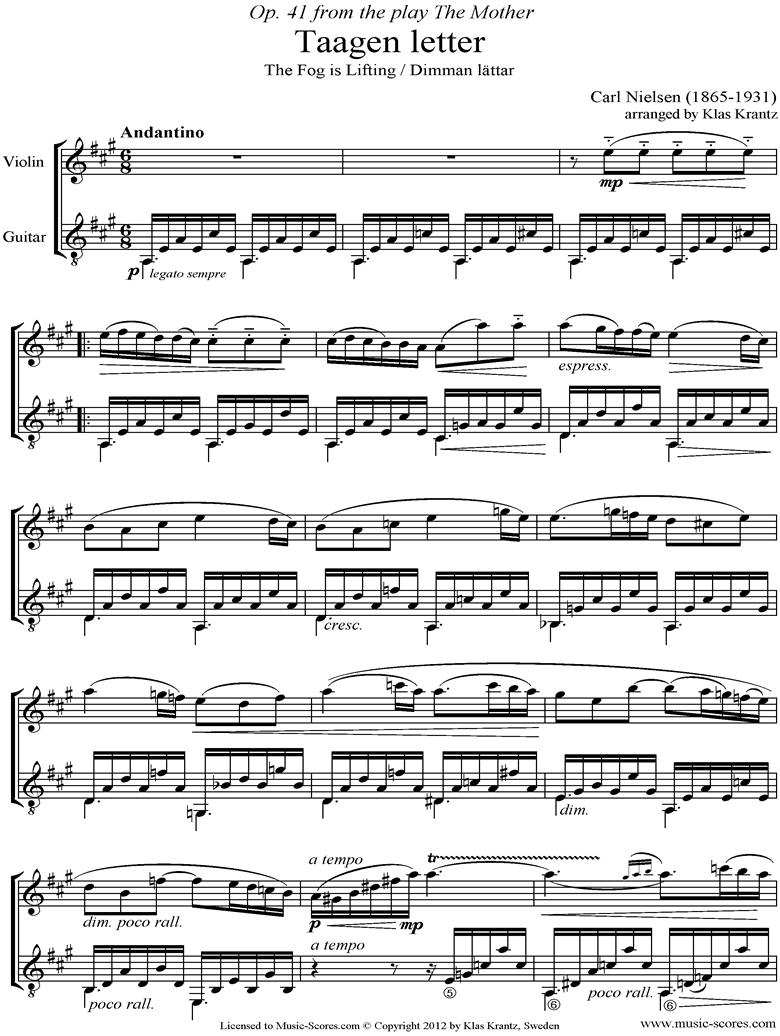 Front page of Op.41: Fog is Lifting:  Violin, Guitar sheet music