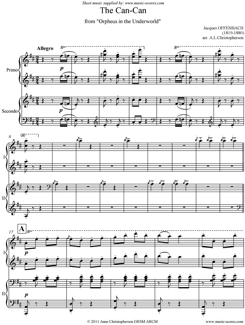 Can Can: from Orfeus in the Underworld: Piano Duet by Offenbach