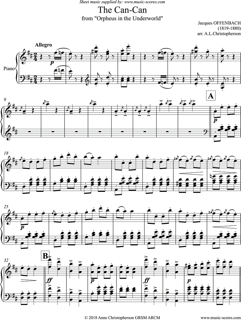 Front page of Can Can: from Orfeus in the Underworld: Piano solo sheet music