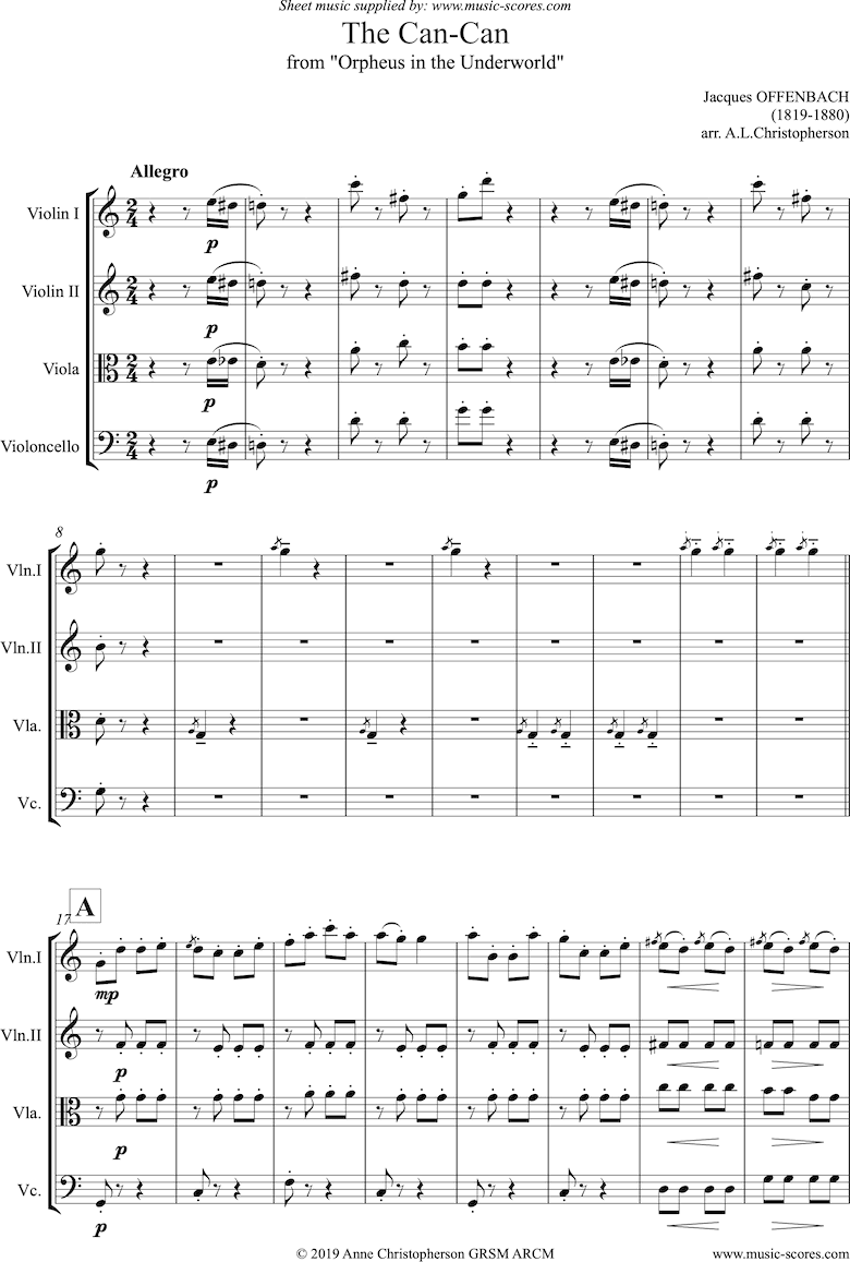 Can Can: from Orfeus in the Underworld: String Quartet by Offenbach