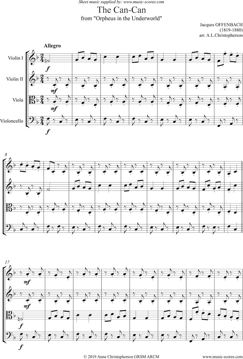 Front page of Can Can: from Orfeus in the Underworld: String Quartet, easier version sheet music