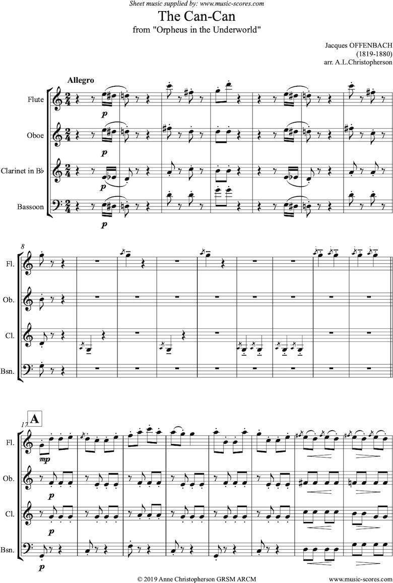 Front page of Can Can: from Orfeus in the Underworld: Wind Quartet sheet music