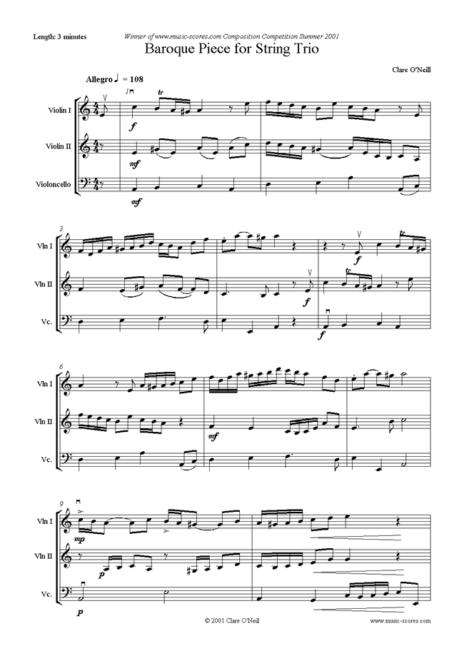 Front page of Baroque Piece for String Orchestra sheet music