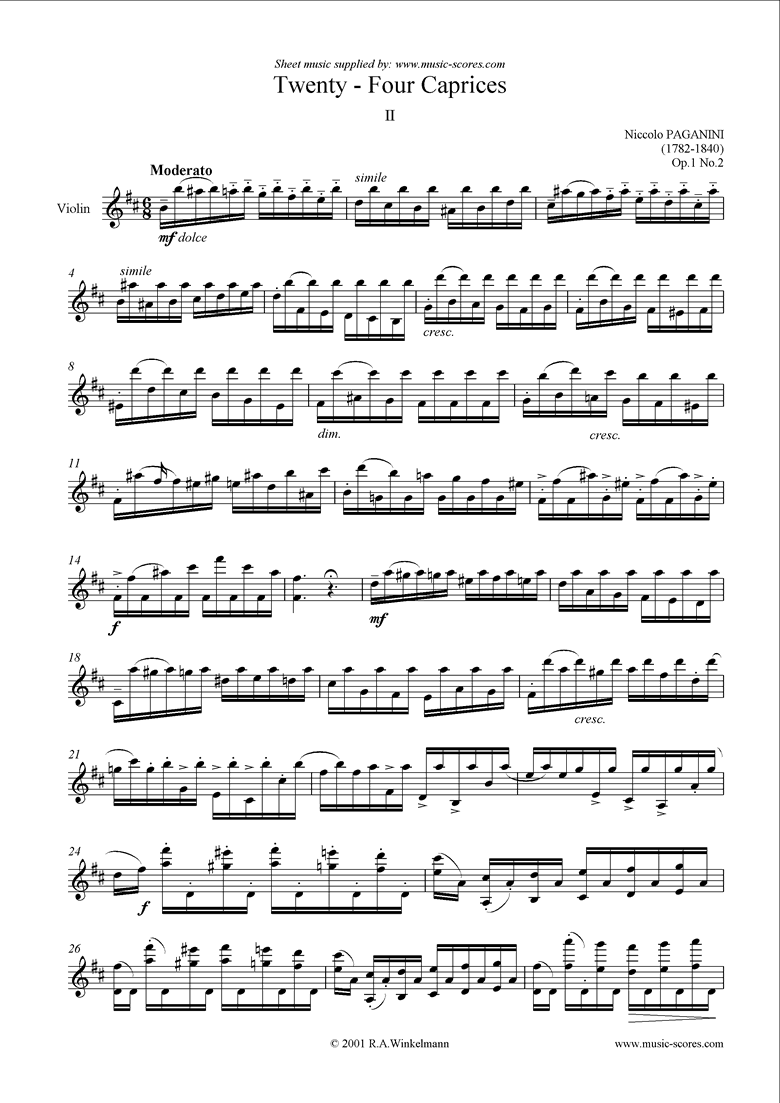 Front page of Op.1: Caprice no. 02 in B minor sheet music
