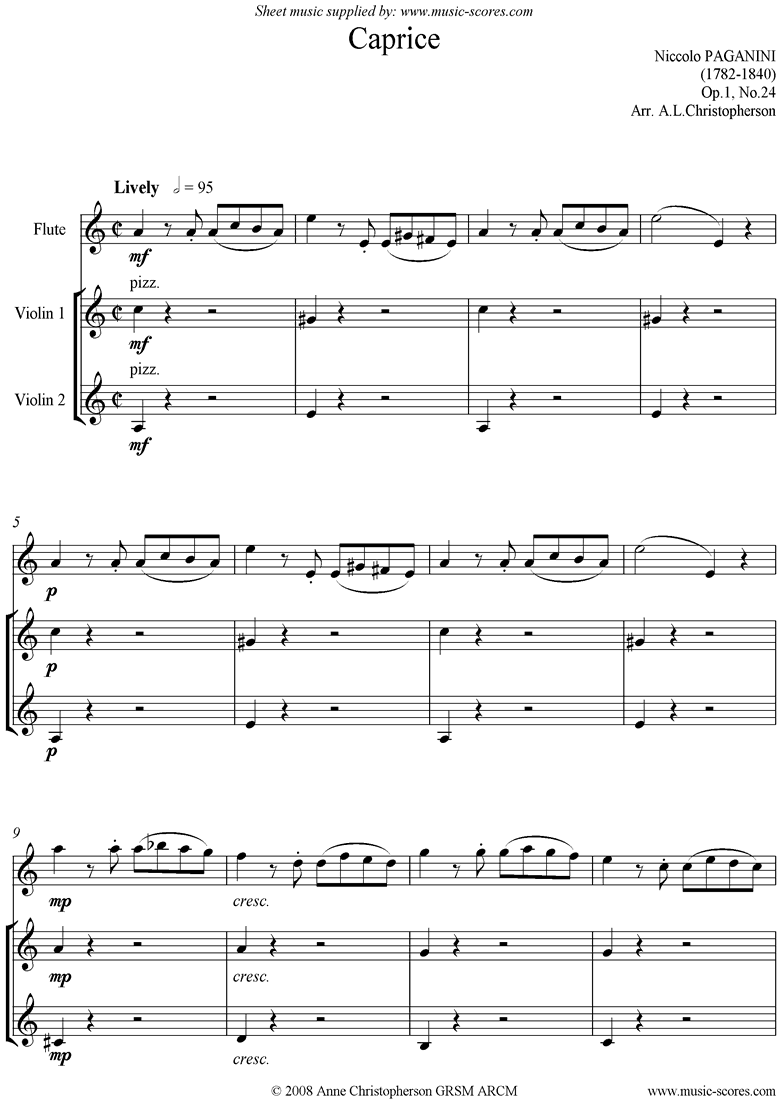 Front page of Op.1: Caprice no. 24: Flute and 2 Violins sheet music