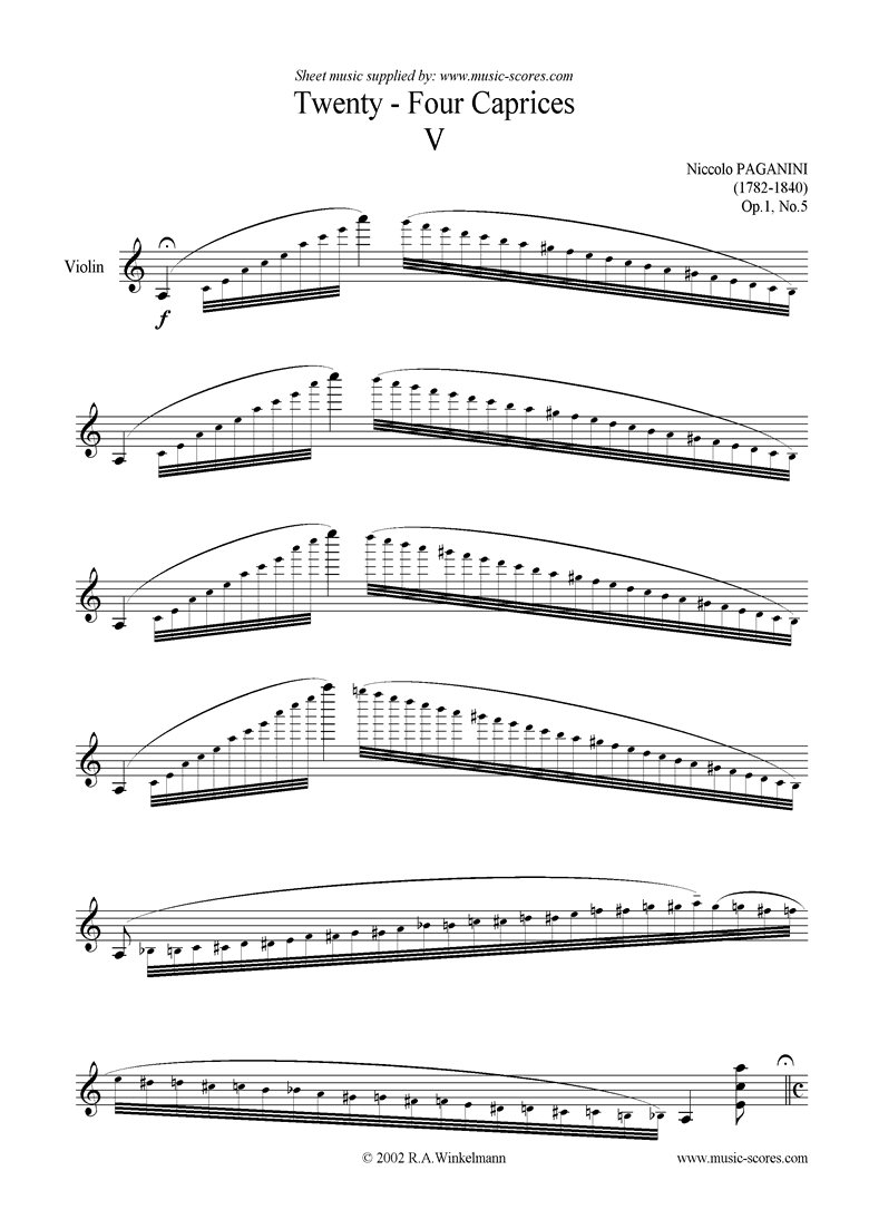 Front page of Op.1: Caprice no. 05 in A minor sheet music