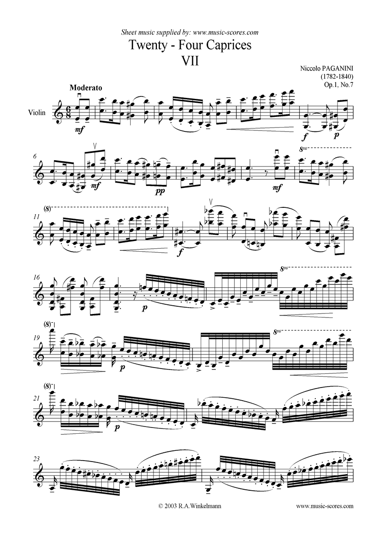 Front page of Op.1: Caprice no. 07 in A minor sheet music