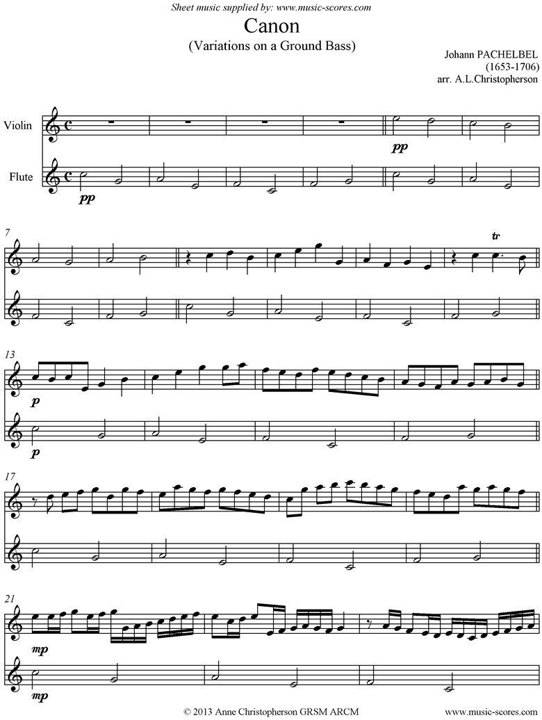 Front page of Canon: Violin, Flute: C ma sheet music