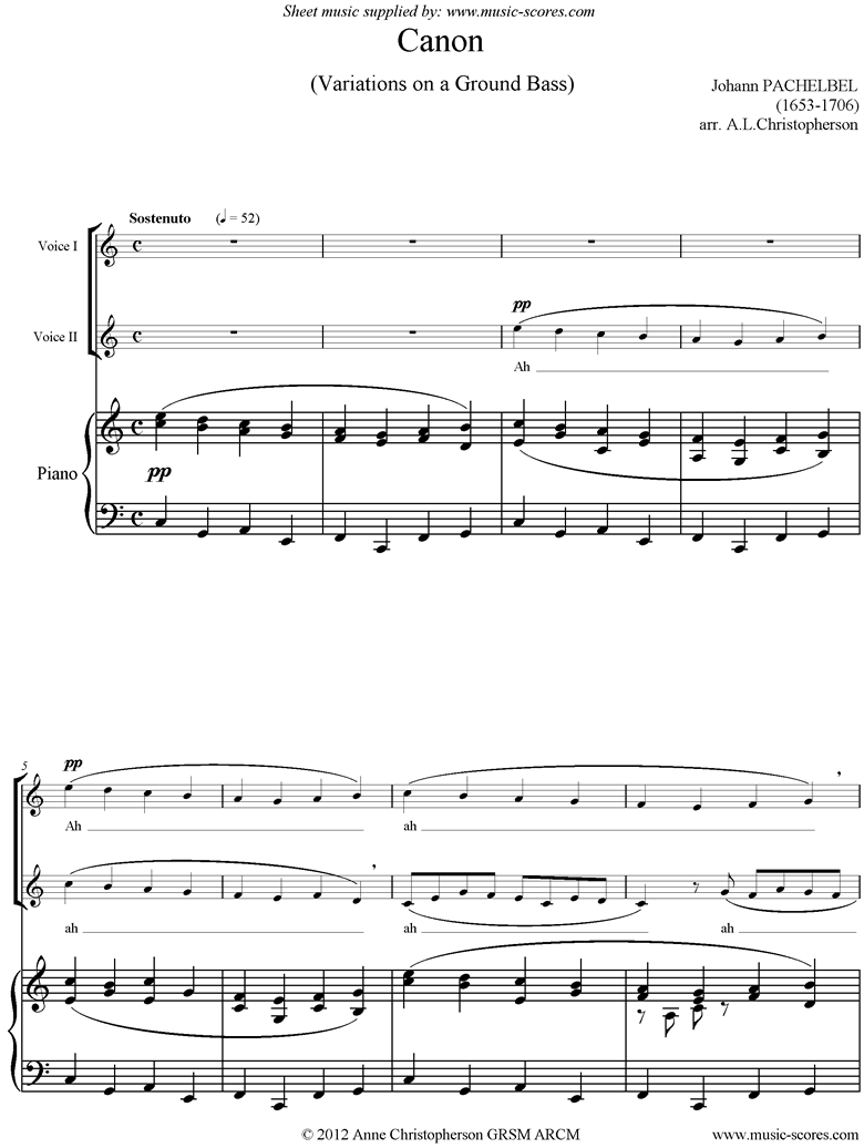 Front page of Canon: 2 Voices, Piano sheet music